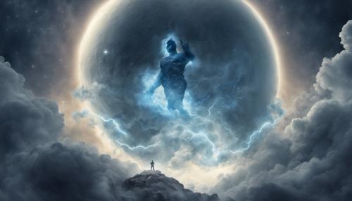 Giant celestial being with blue vapour surrounding it destroying the moon