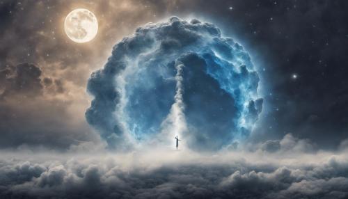 Giant celestial being with blue vapour surrounding it destroying the moon