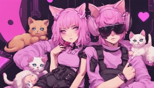 cyberpunk ddlg couple surrounded by kittens 