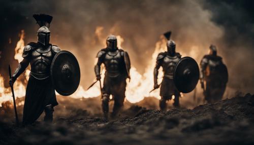 Souls rising from a spartan army, dark, fire, war