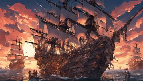 Massive pirate ship filled with a armed and menacing looking crew