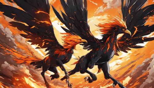 Orange Pheonix attacking a black pegasus