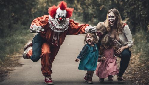 Scary killer clown attacking family