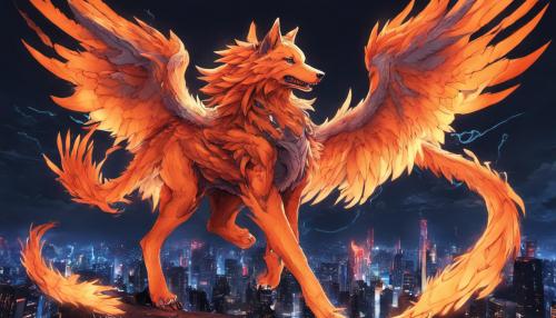 Neon orange haired wolf dragon wings