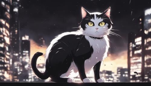 Black cat with white patch on chest with dark background