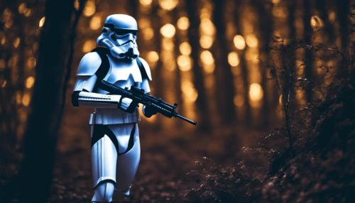 Stormtrooper in scary forest at night 