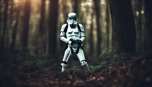 Stormtrooper in scary forest at night 