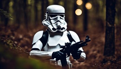 Stormtrooper in scary forest at night 