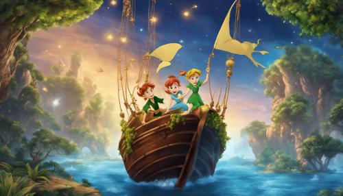 peter pan and wendy flying around neverland, 8k, animated