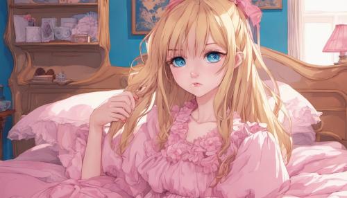 woman, straight golden blonde hair, blue eyes, pouting at camera, wearing baby doll dress, pouting in pink bedroom