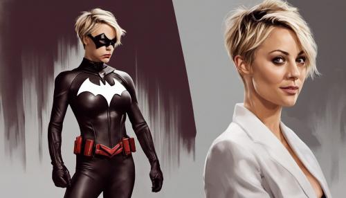 Kaley Cuoco as Batwoman, blonde, short pixie hair, Batwoman suit