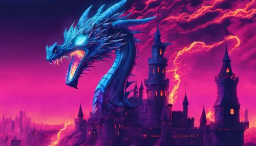 Dragon burning down castle blue fire