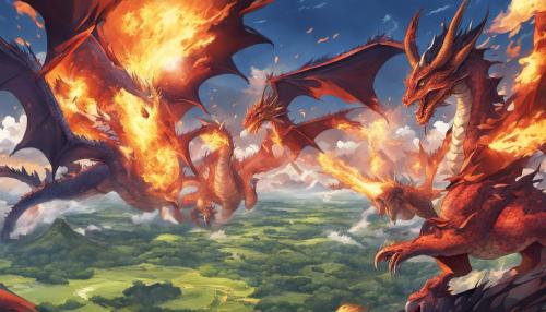 Dragons burning down landscape 