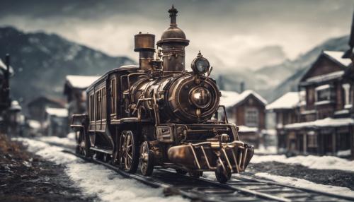 use free artwork licence free, to create a futuristic  friendly steampunk city clean steam fusion powered vehicles traveling peaceful quite roads, with  the background  snowy mountains.