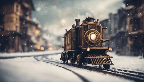 use free artwork licence free, to create a futuristic  friendly steampunk city clean steam fusion powered vehicles traveling peaceful quite roads, with  the background  snowy mountains.