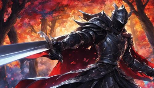 Black knight wearing a cape and one handing a sword