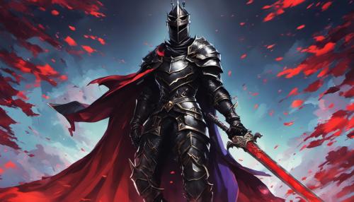 Black knight wearing a cape and one handing a sword