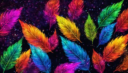 Neon Rainbow leaves blowing around in a sparkly wind