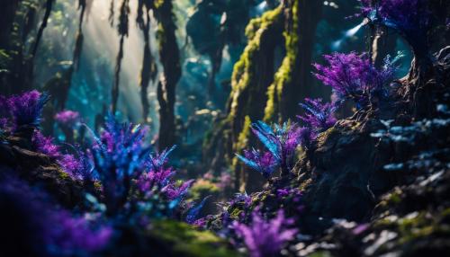 Planet Pandora from Avatar, purple and blue plants with alien like trees