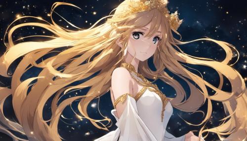 A girl singing in the dark with golden long hair and a white flowing gown