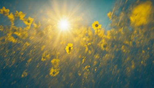 Large Yellow Sun In The Centre Of Clean Blue Summer Sky.