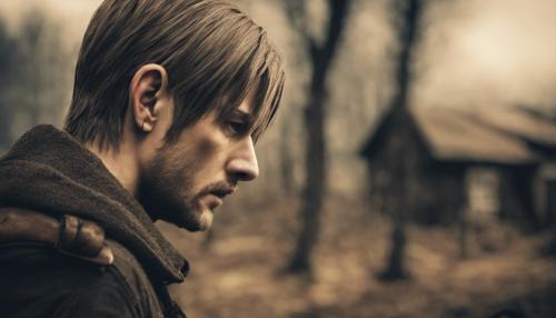 Leon s kenidy from resident evil 4, shooting, village, cool, over shoulder picture.