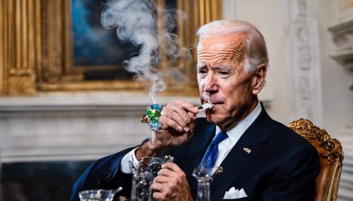 Joe Biden blowing smoke out of an expensive glass pipe