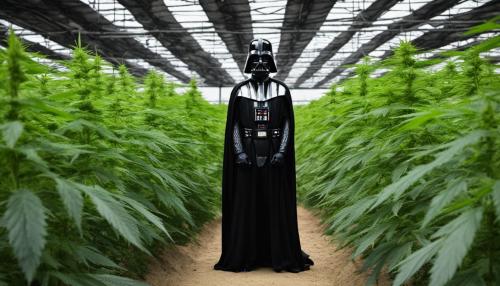 Darth Vader standing in a hemp farm