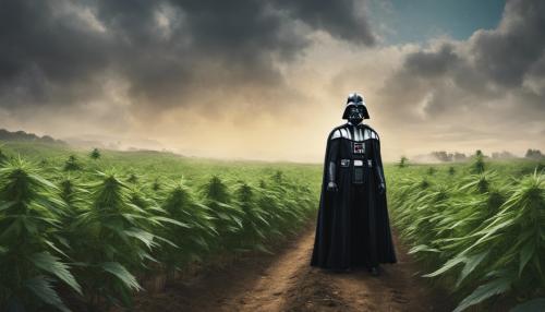 Darth Vader standing in a hemp farm