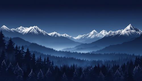 dark blue forest with mountains in the background