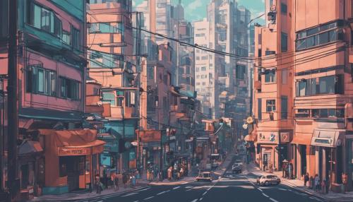 photographic urban city with people lofi vibe 