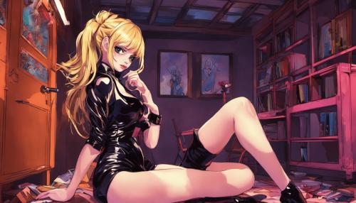 Blond hair girl, beutifull and seductive, latex clothing, in her room, goth, bending over pose, flirtacious.