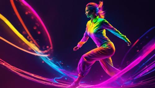 3440x1440 dancing lady in neon colors running fast 4K resolution