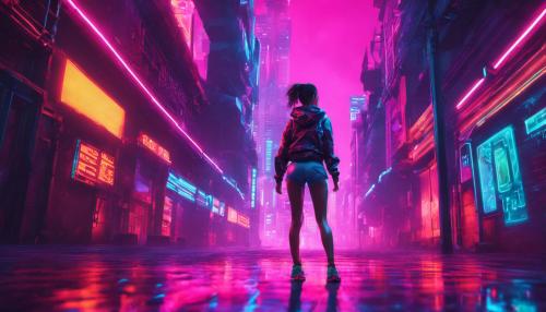 running, lady, gym clothes, neon, fantasy, dreaming, cinematic in 3440x1440 resolution