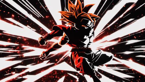 Goku. Super Sayan. NEVER GIVE UP! YOU ARE MORE STRONGER THAN YOU THINK! LEADER THE NEW GENERATION LIMITLESS split cross screen black red circle pattern