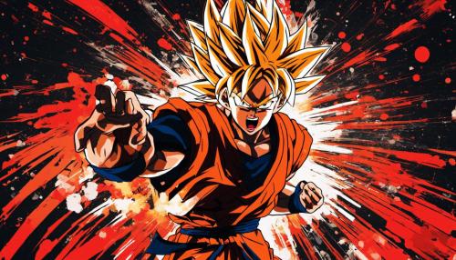 Goku. Super Sayan. NEVER GIVE UP! YOU ARE MORE STRONGER THAN YOU THINK! LEADER THE NEW GENERATION LIMITLESS split cross screen black red circle pattern