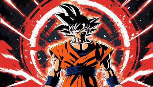 Goku Super Sayan. NEVER GIVE UP! YOU ARE MORE STRONGER THAN YOU THINK! LEADER THE NEW GENERATION LIMITLESS split cross screen black red circle pattern