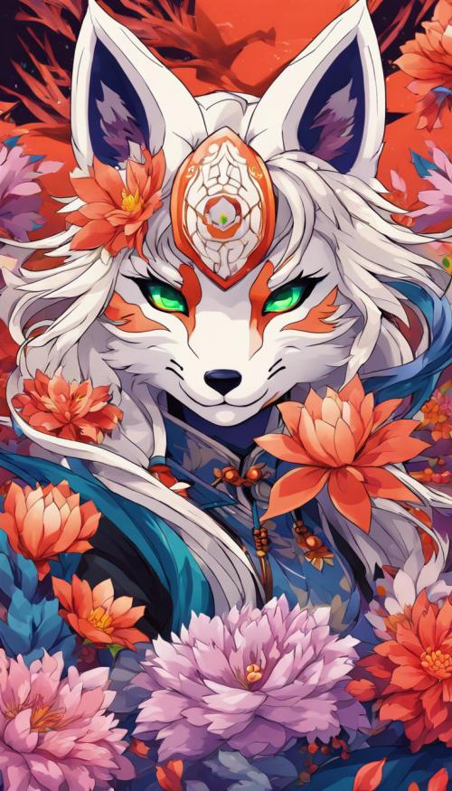 Kitsune mask flowers gaming 