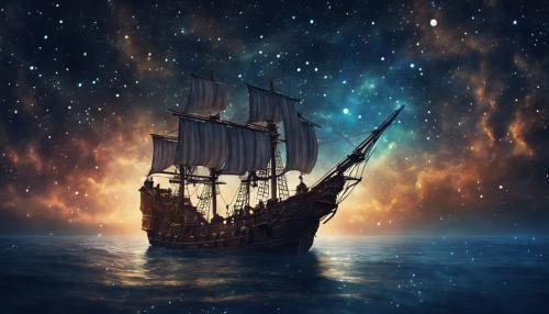 Pirate ship drifting in the starry sky