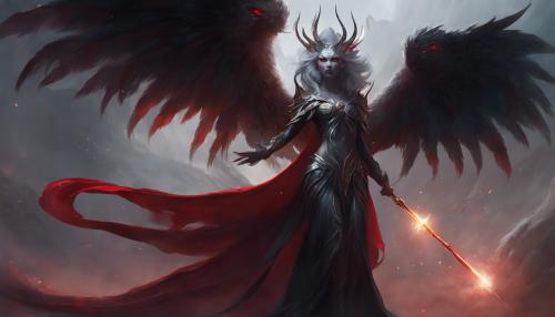 female manticor on two legs standing holding a whip, 4k, fantasy, grey fur, black dress, red eyes, huge wings