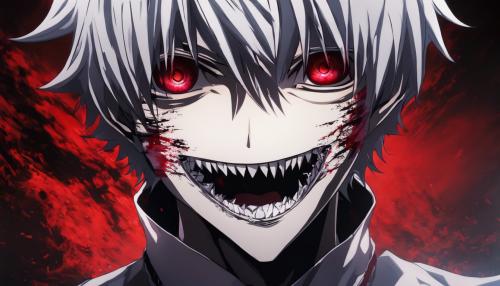 Ken kaneki upside down with ghoul eye open