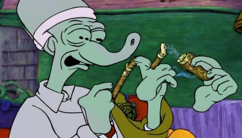 Squidward smoking blunt