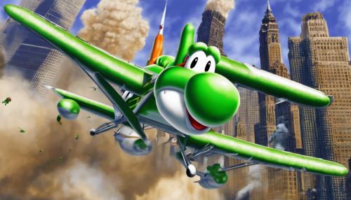 Thug yoshi in a plane headed towards the twin towers