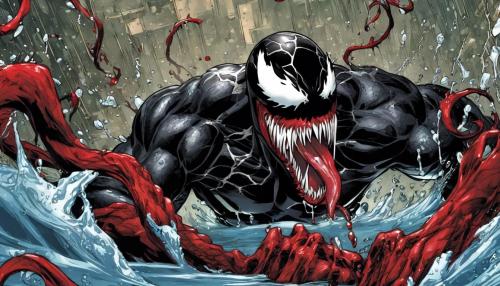 Venom en fondo negro bañado en sangre