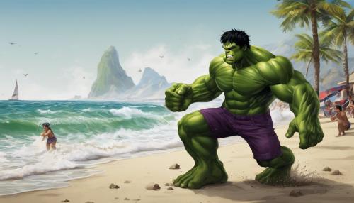 Hulk brincando en la playa