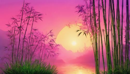 bamboo flowers sunrise pink purple green