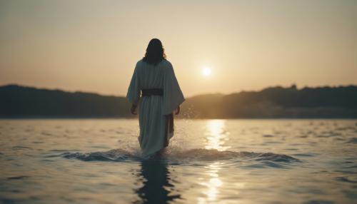 Jesus walking on water to help man and woman