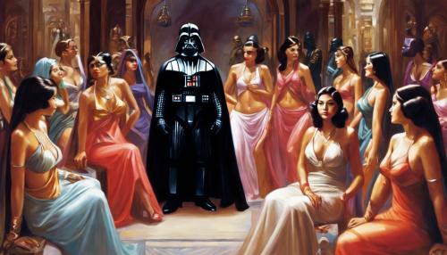 Darth vader surrounded by beautiful women