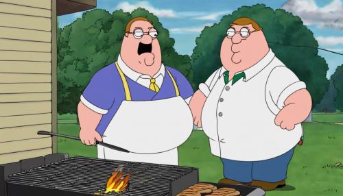 Peter griffin grilling outside with only apron on