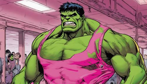 The hulk wearing pink mini dress with pink high heels